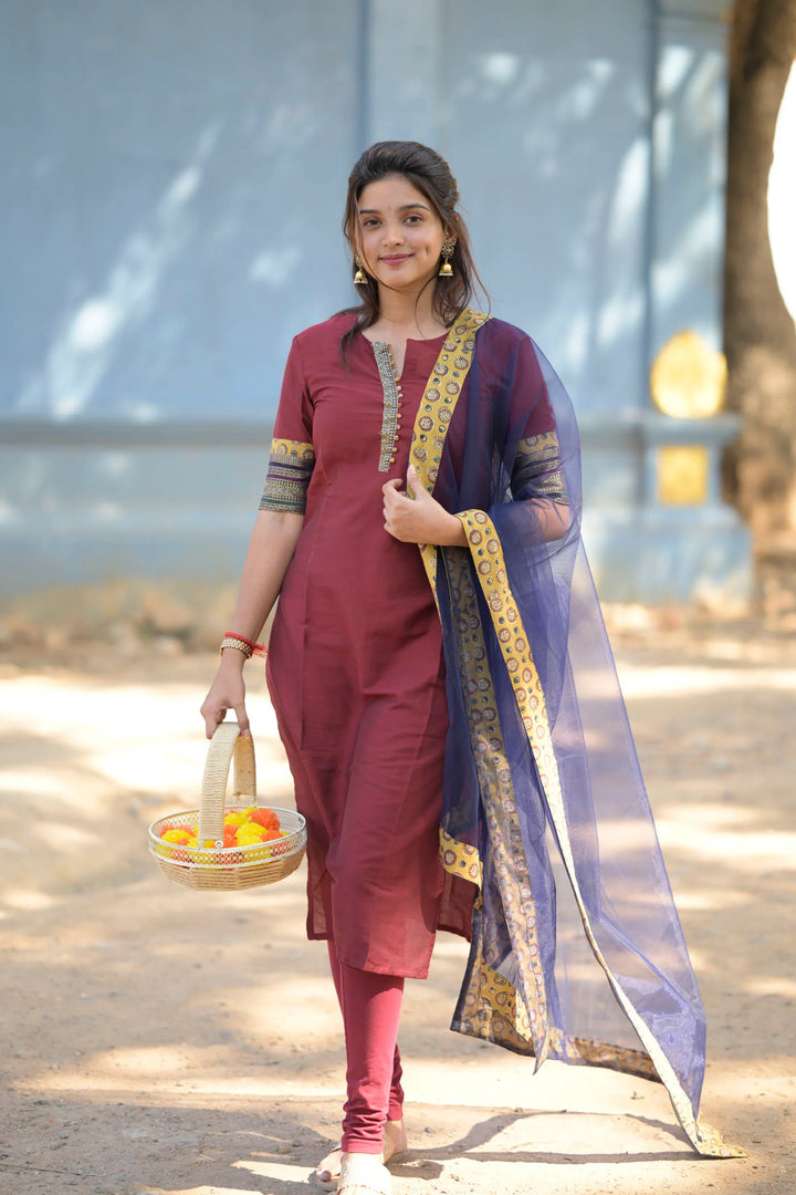 Earth and Sky - 2 piece Kurti and Dupatta Set | Made To Order