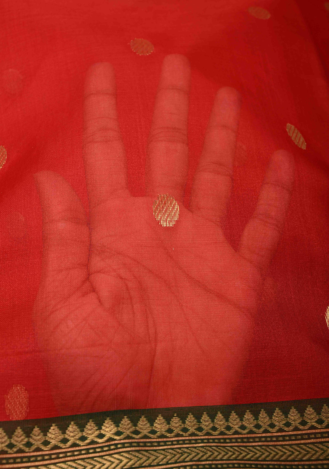 Chanderi Silk Saree in Red with Zari Buttas and Contrast Zari Borders