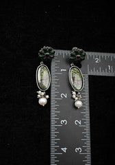 92.5 Silver Oxidized Earrings with sage green accents