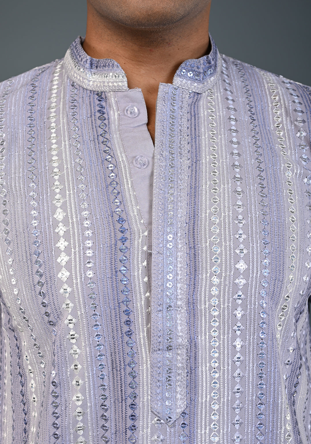 Dusty Lilac Kurta with Brocade and Sequins Pajama Set for Men | Made to Order