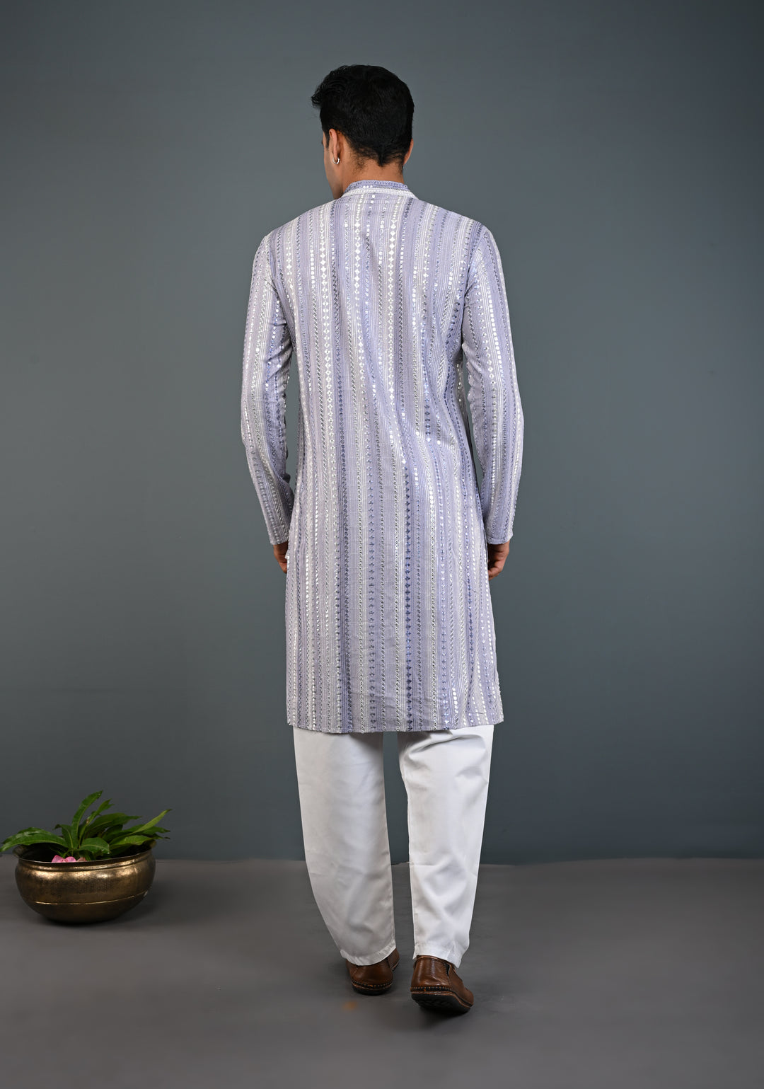 Dusty Lilac Kurta with Brocade and Sequins Pajama Set for Men | Made to Order