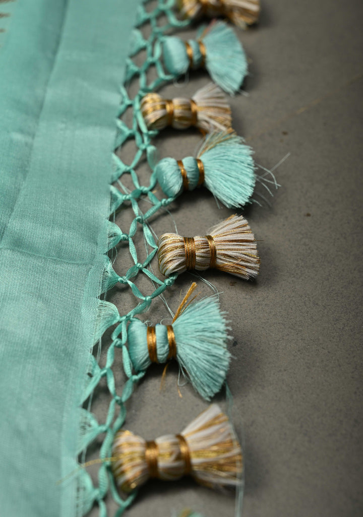 Aqua Blue Banarasi Katan Silk Saree and Paithani Silver Zari Border | SILK MARK CERTIFIED | Shobitam