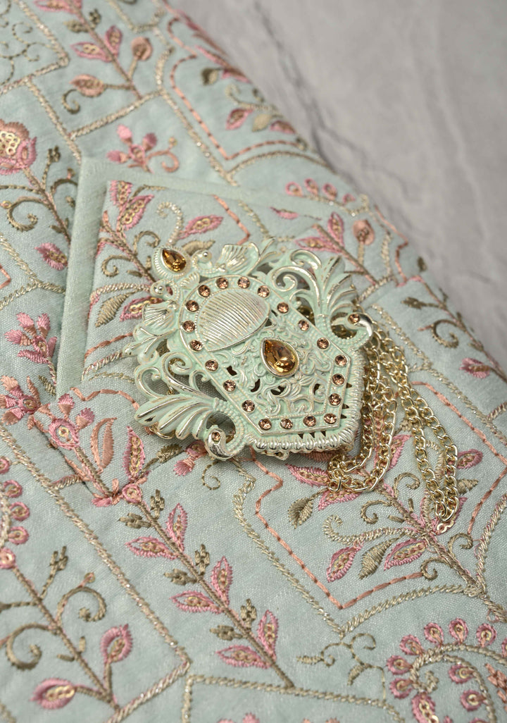 Men's Mint Green Kurta with Embroidered Nehru Jacket and Pajama Set  | Made to Order