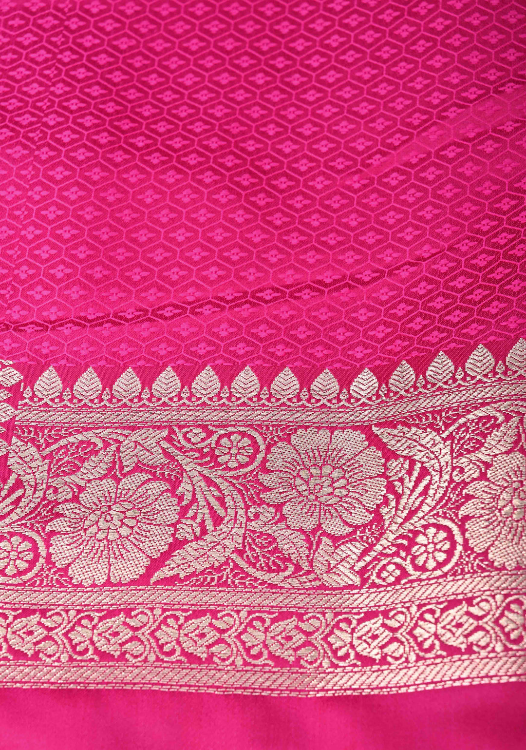 Rani Pink Banarasi Semi Mashru Silk Saree with Chunri Butti and Zari Border