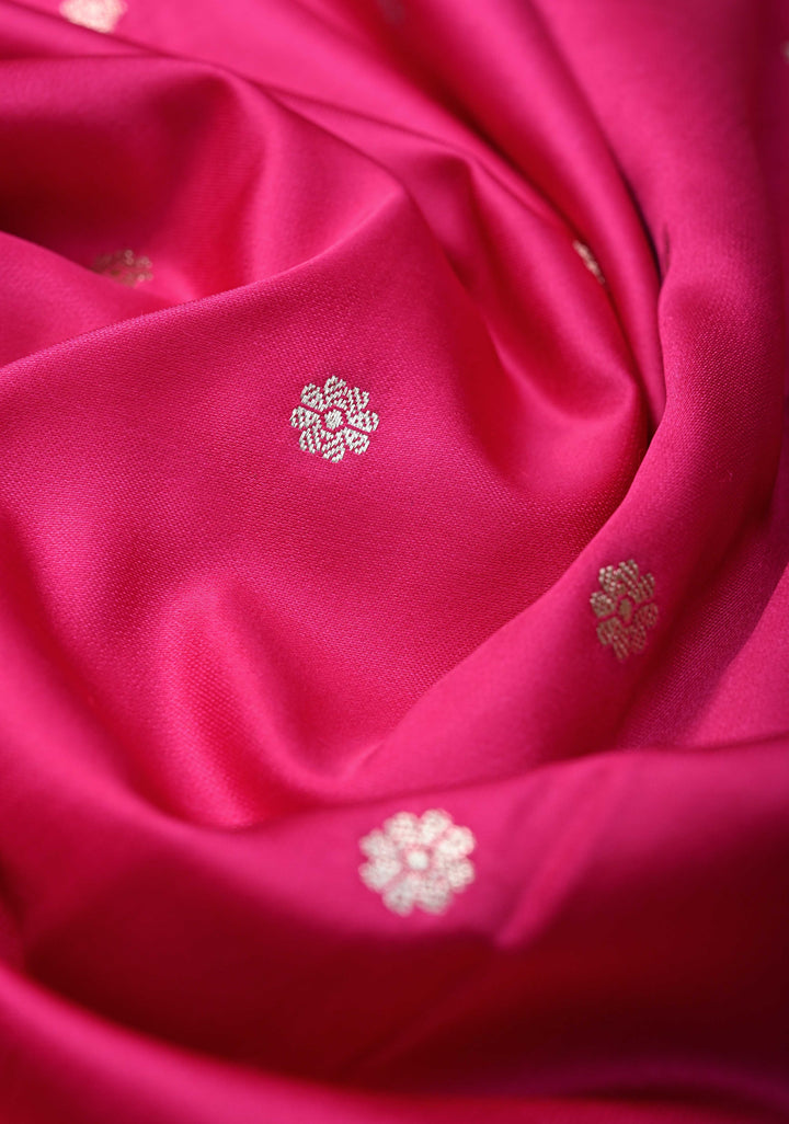 Rani Pink Banarasi Semi Mashru Silk Saree with Chunri Butti and Zari Border