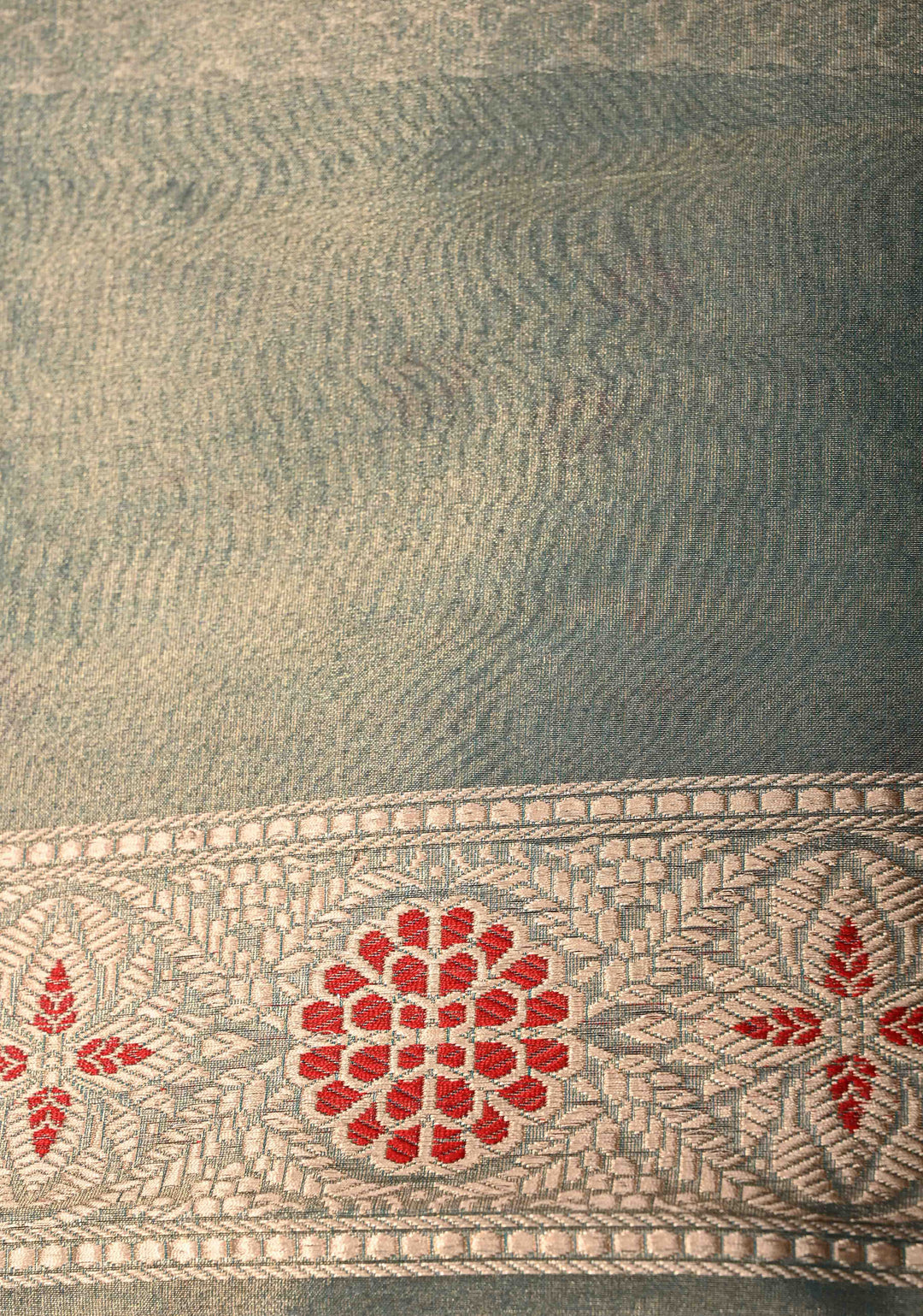 Deep Teal Pure Banarasi Tissue Organza Silk Handloom Saree with Floral Buttas and Meenakari Border and Pallu | SILK MARK CERTIFIED