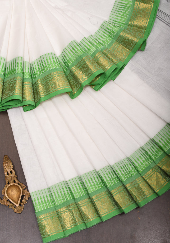 White with Light Green Border Banarasi Nylon Silk Saree – Fashionous