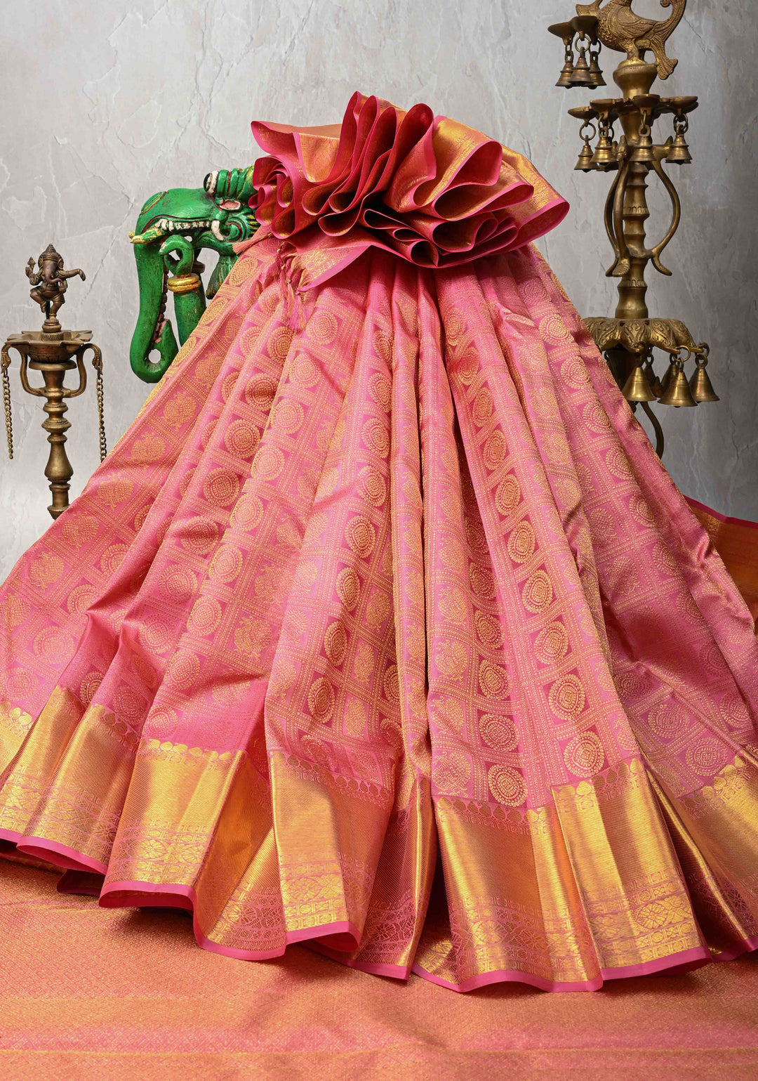Patola Meena Rose Pink Pure Kanjivaram Silk Saree with Patola Brocade and Zari Border | SILK MARK CERTIFIED