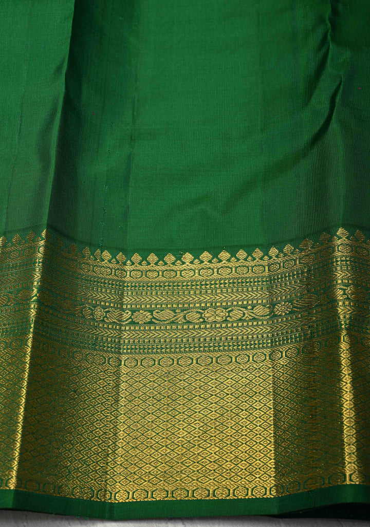 Green Pure Kanjivaram Silk Saree with Patola Brocade and Zari Border | SILK MARK CERTIFIED