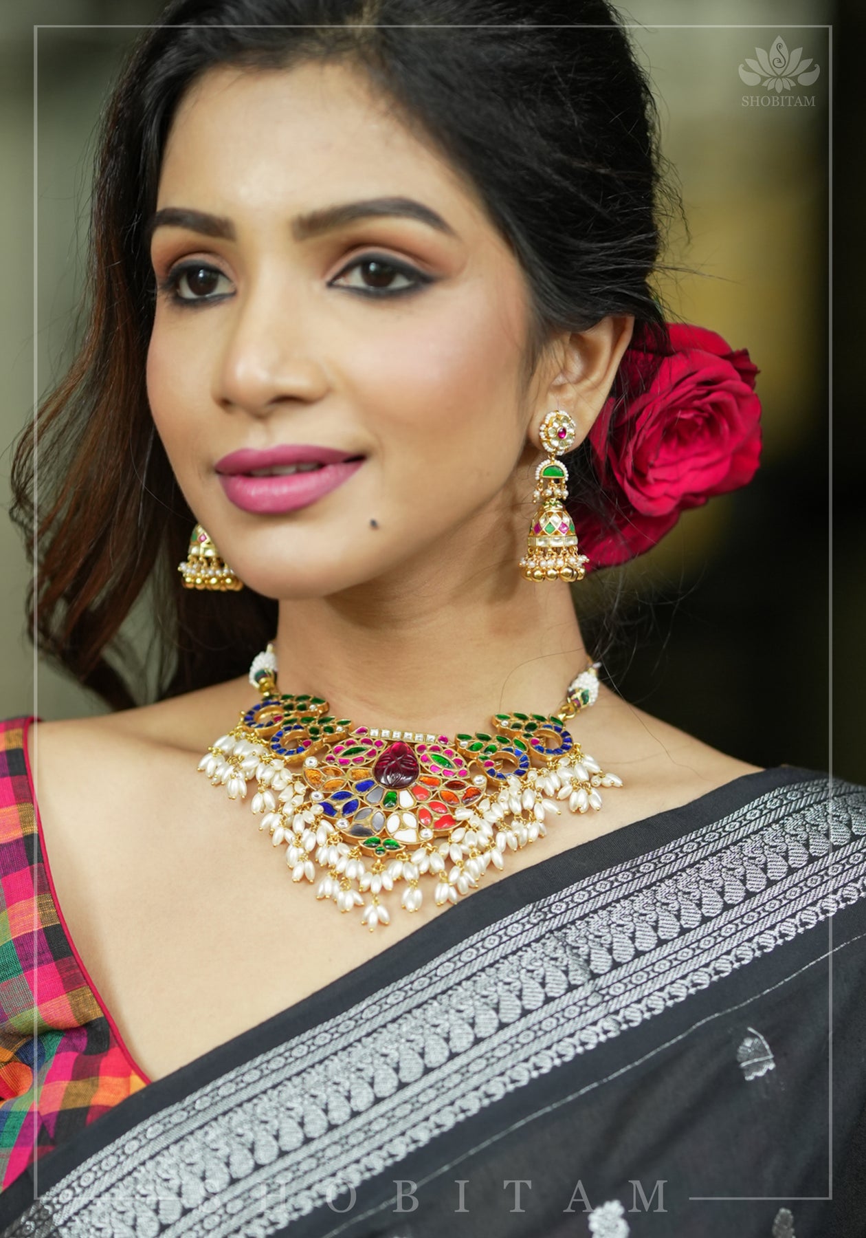 Olive Green Stones & Champagne Earrings and Tikka – Roop Sari Palace