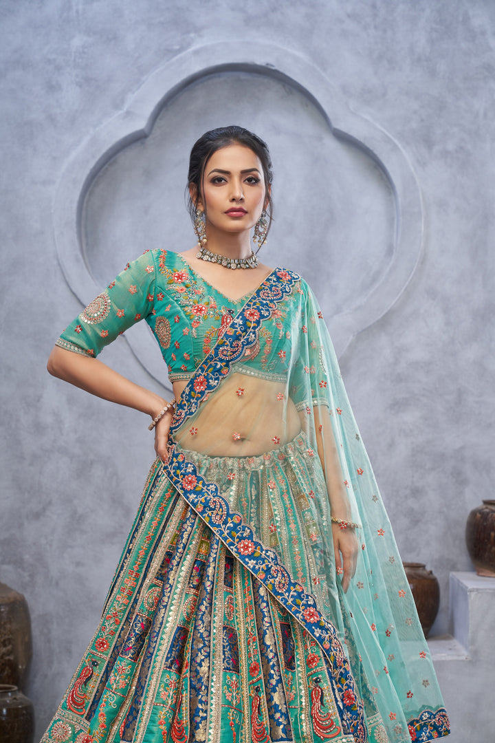 Sea Green Embroidered lehenga for Mehendi, Bridesmaid and Special Occasions