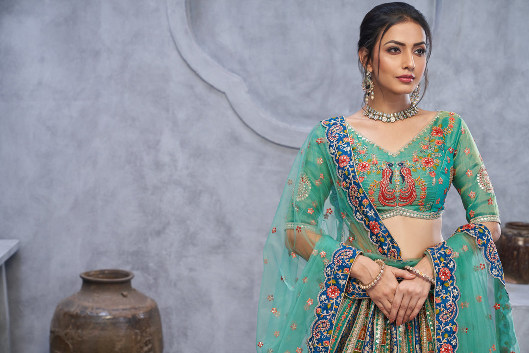 Sea Green Embroidered lehenga for Mehendi, Bridesmaid and Special Occasions