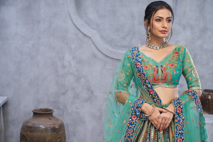 Sea Green Embroidered lehenga for Mehendi, Bridesmaid and Special Occasions
