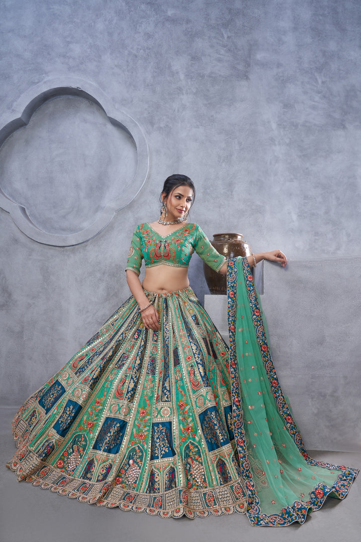 Sea Green Embroidered lehenga for Mehendi, Bridesmaid and Special Occasions