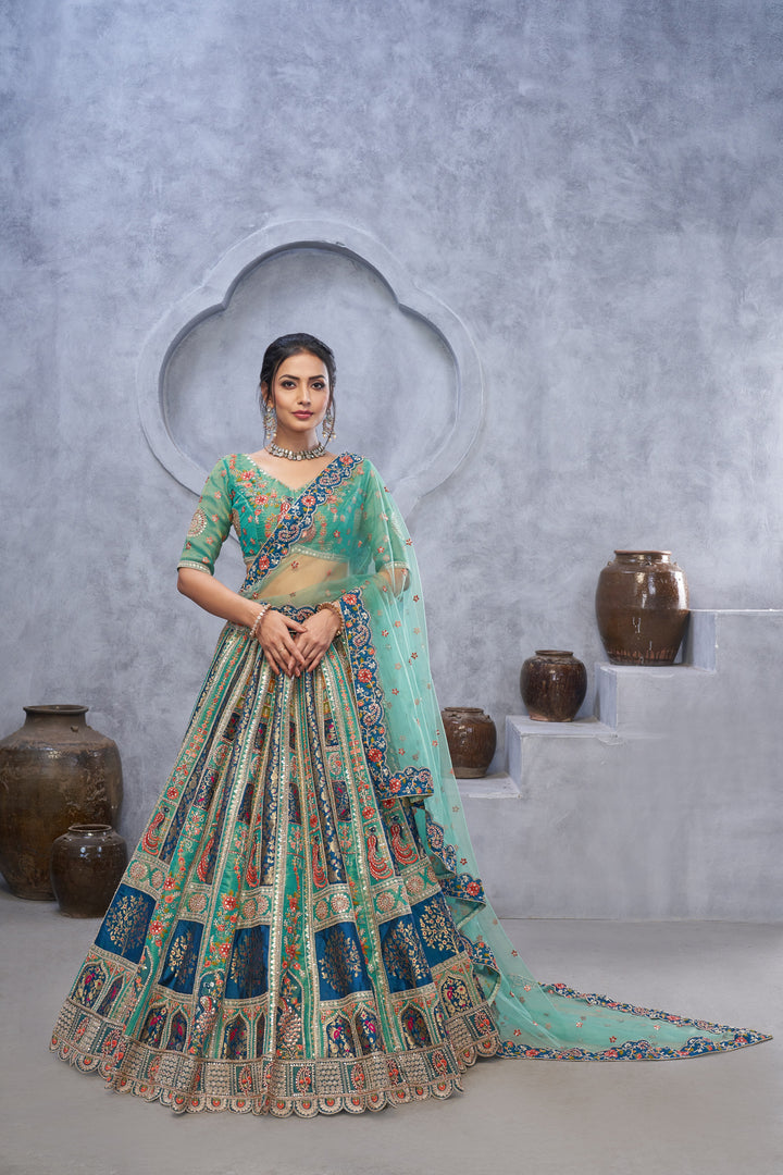 Sea Green Embroidered lehenga for Mehendi, Bridesmaid and Special Occasions