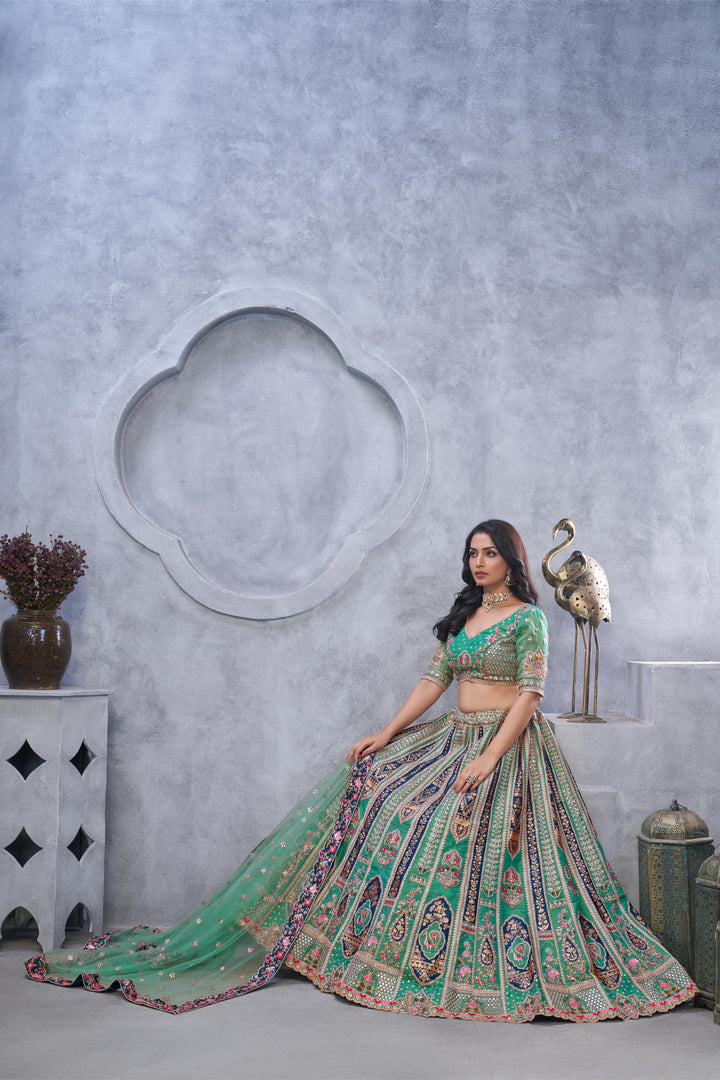 Verdant Charm Mehendi Lehenga in Green