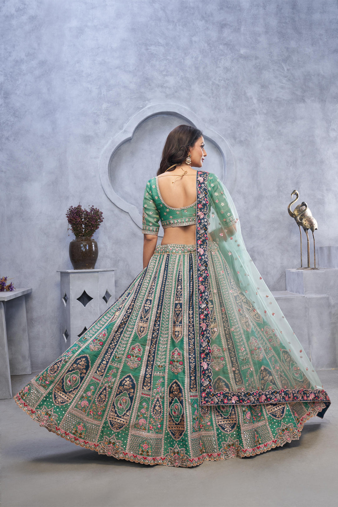 Verdant Charm Mehendi Lehenga in Green