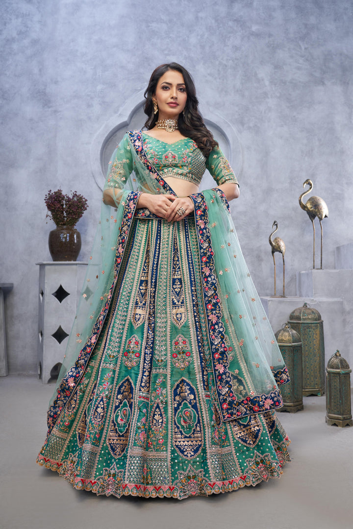 Verdant Charm Mehendi Lehenga in Green