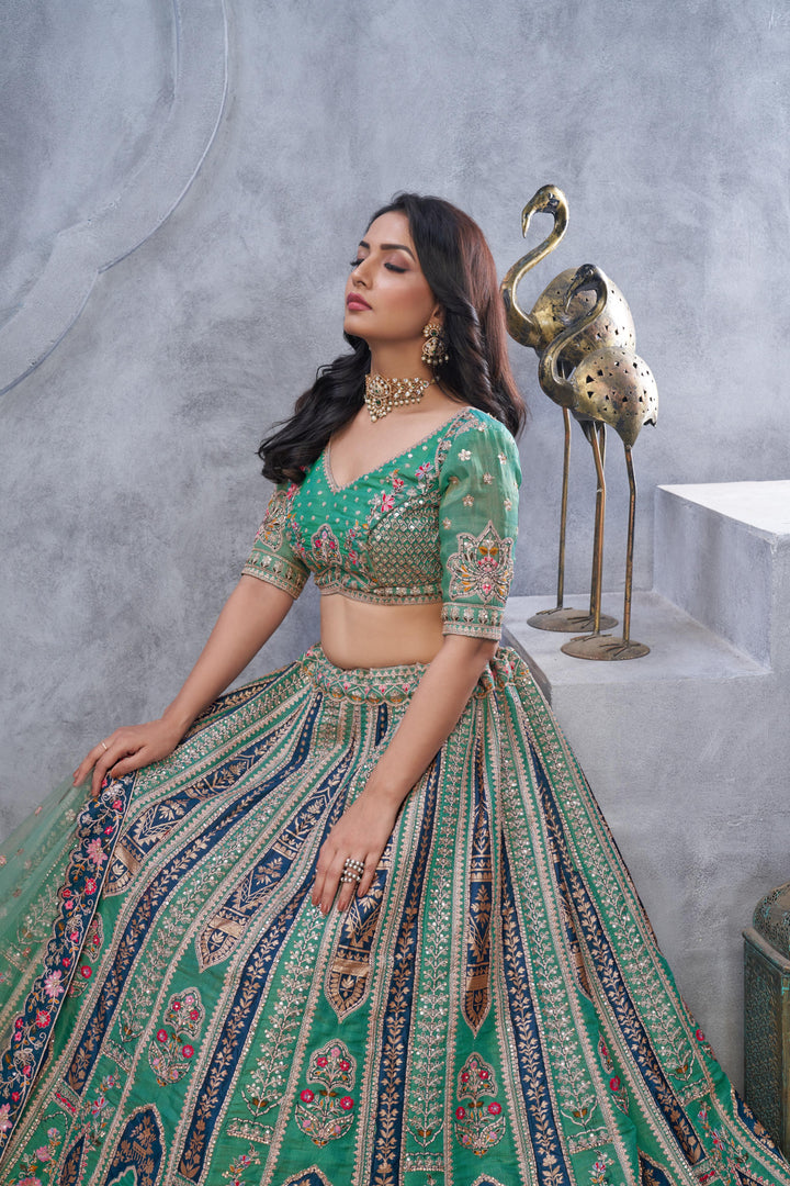 Verdant Charm Mehendi Lehenga in Green
