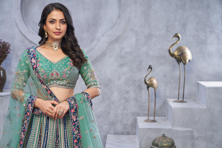 Verdant Charm Mehendi Lehenga in Green