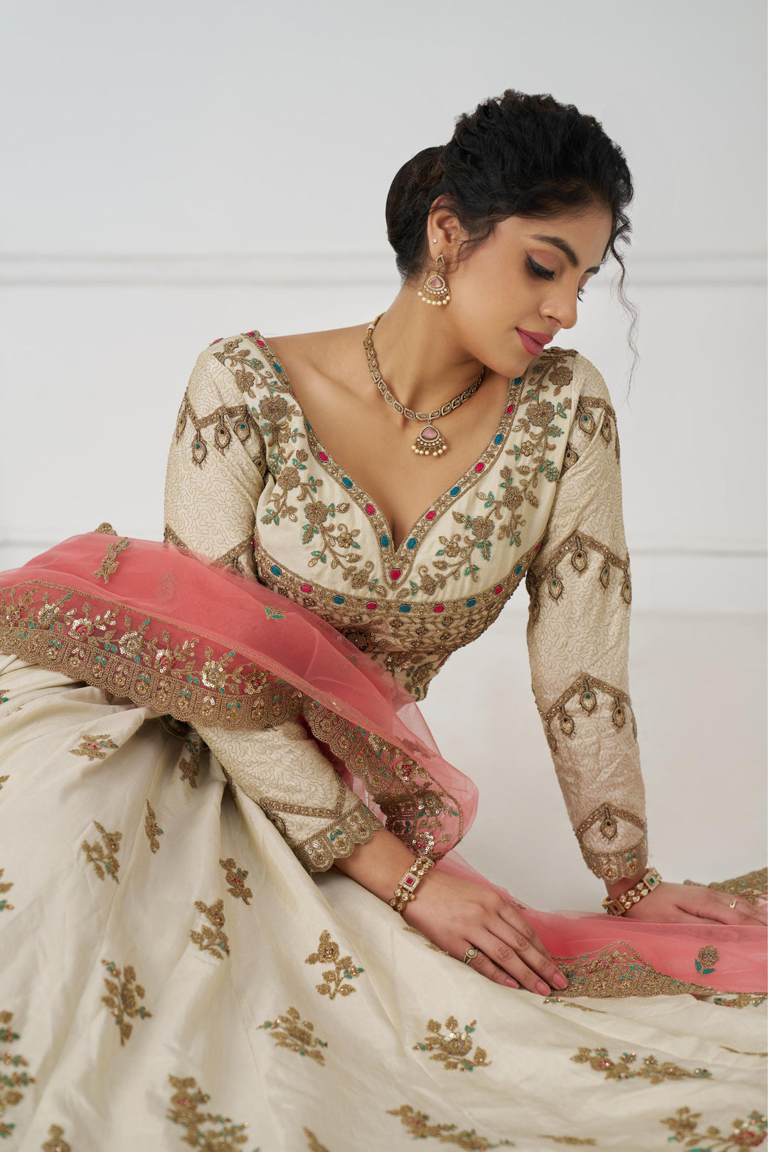 Morvika Ivory Zari Silk Lehenga