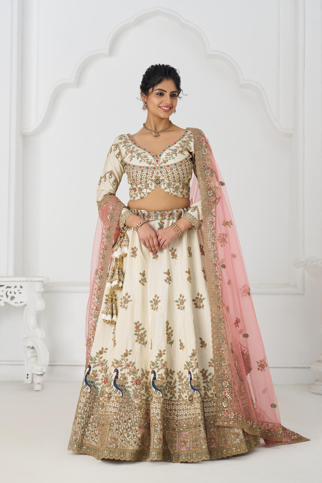 Morvika Ivory Zari Silk Lehenga