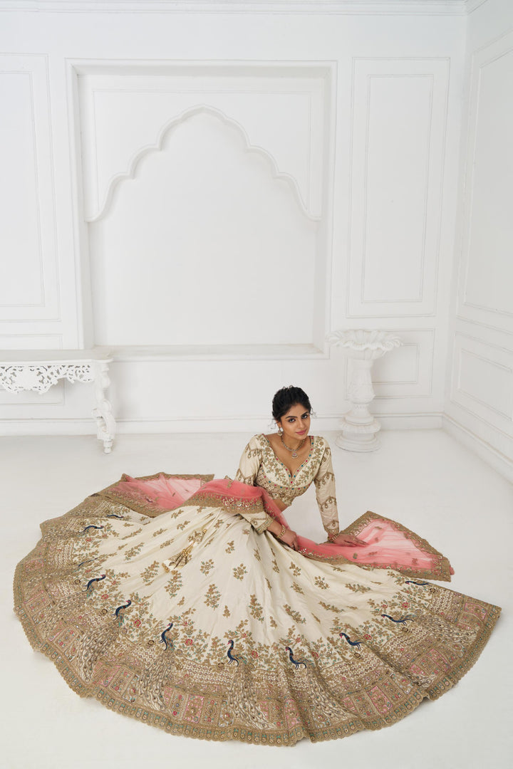 Morvika Ivory Zari Silk Lehenga
