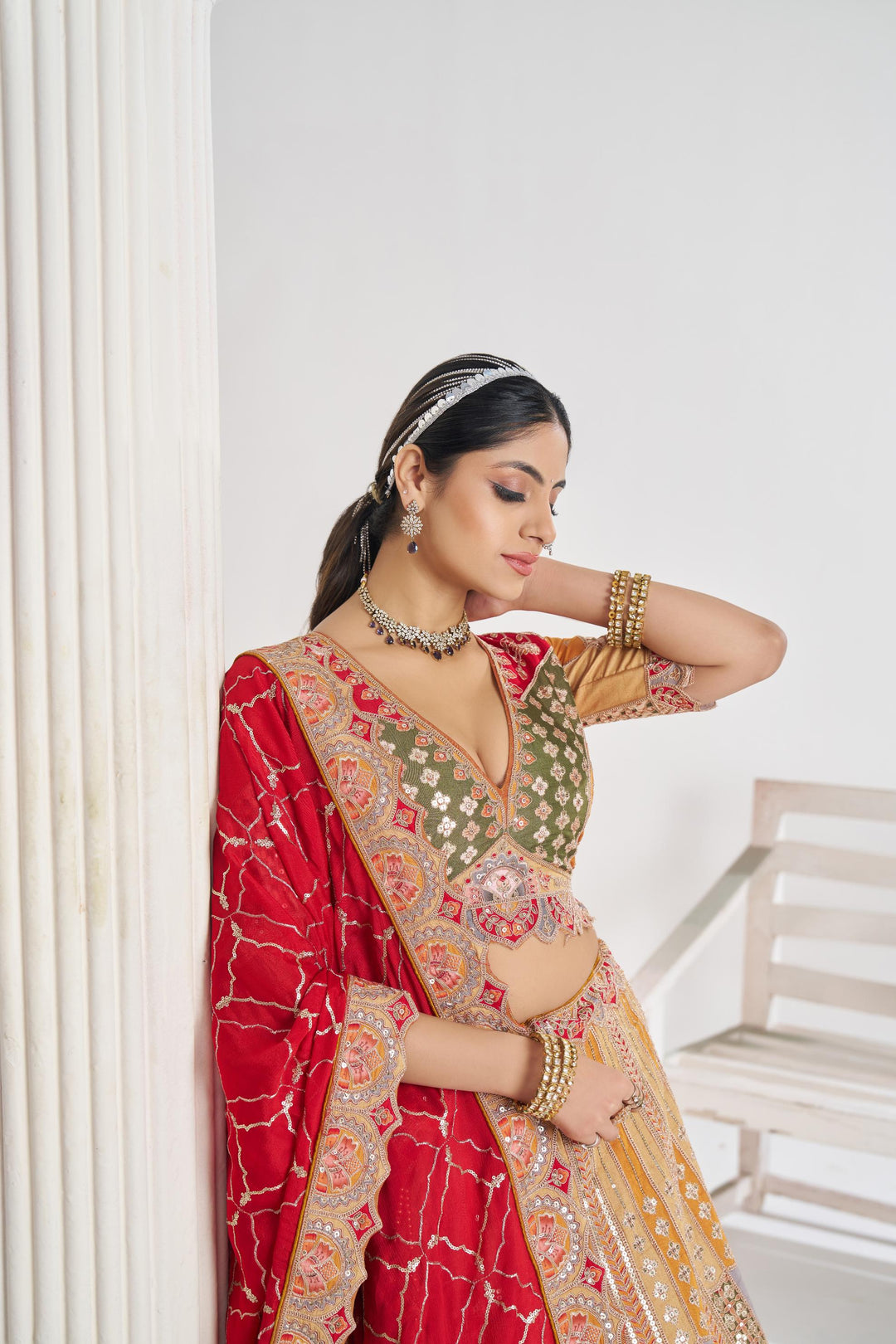 Shambhavi Mustard Dola Silk Lehenga