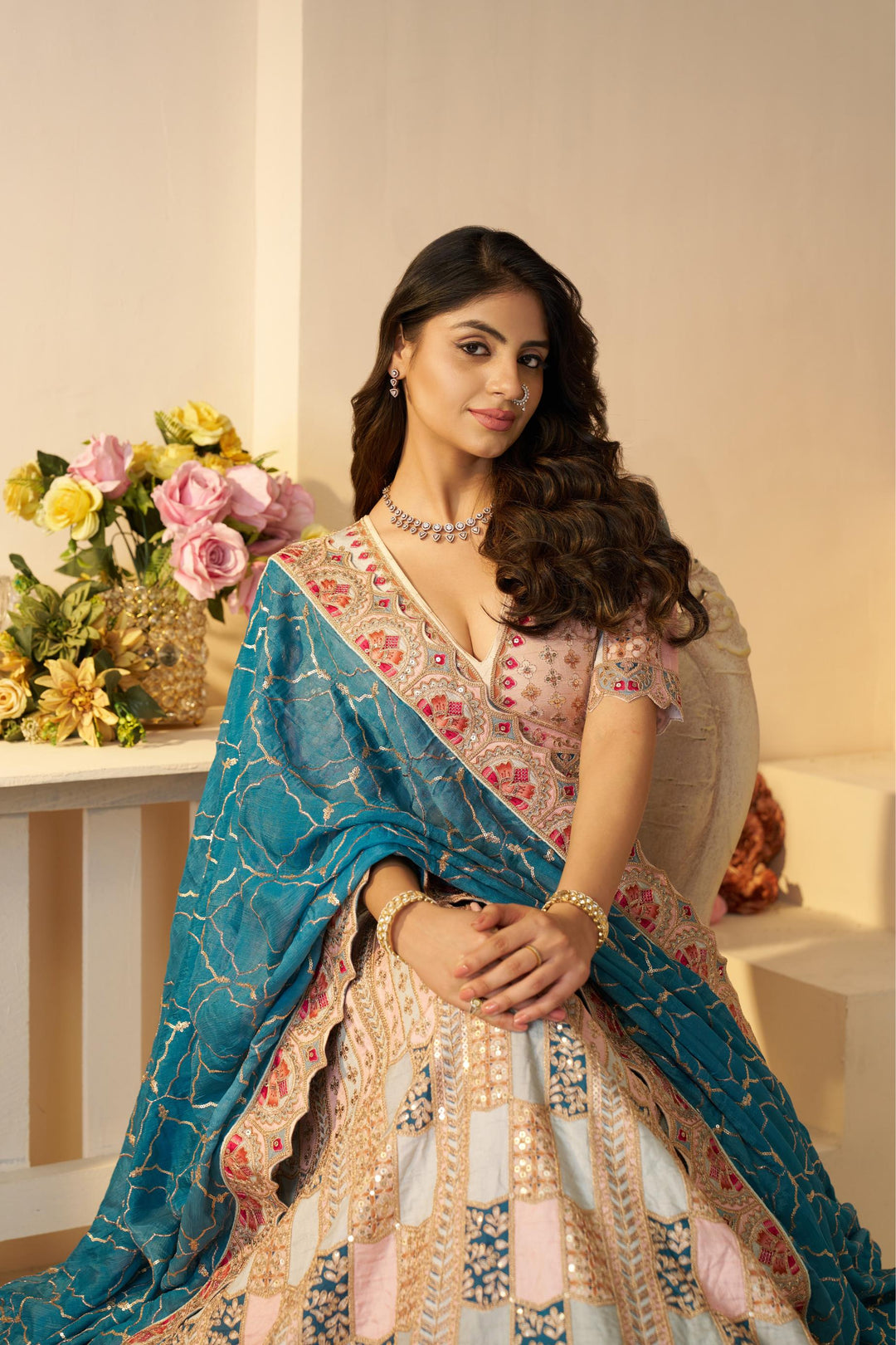 Meher Jaal Embroidered Lehenga in Sky Blue