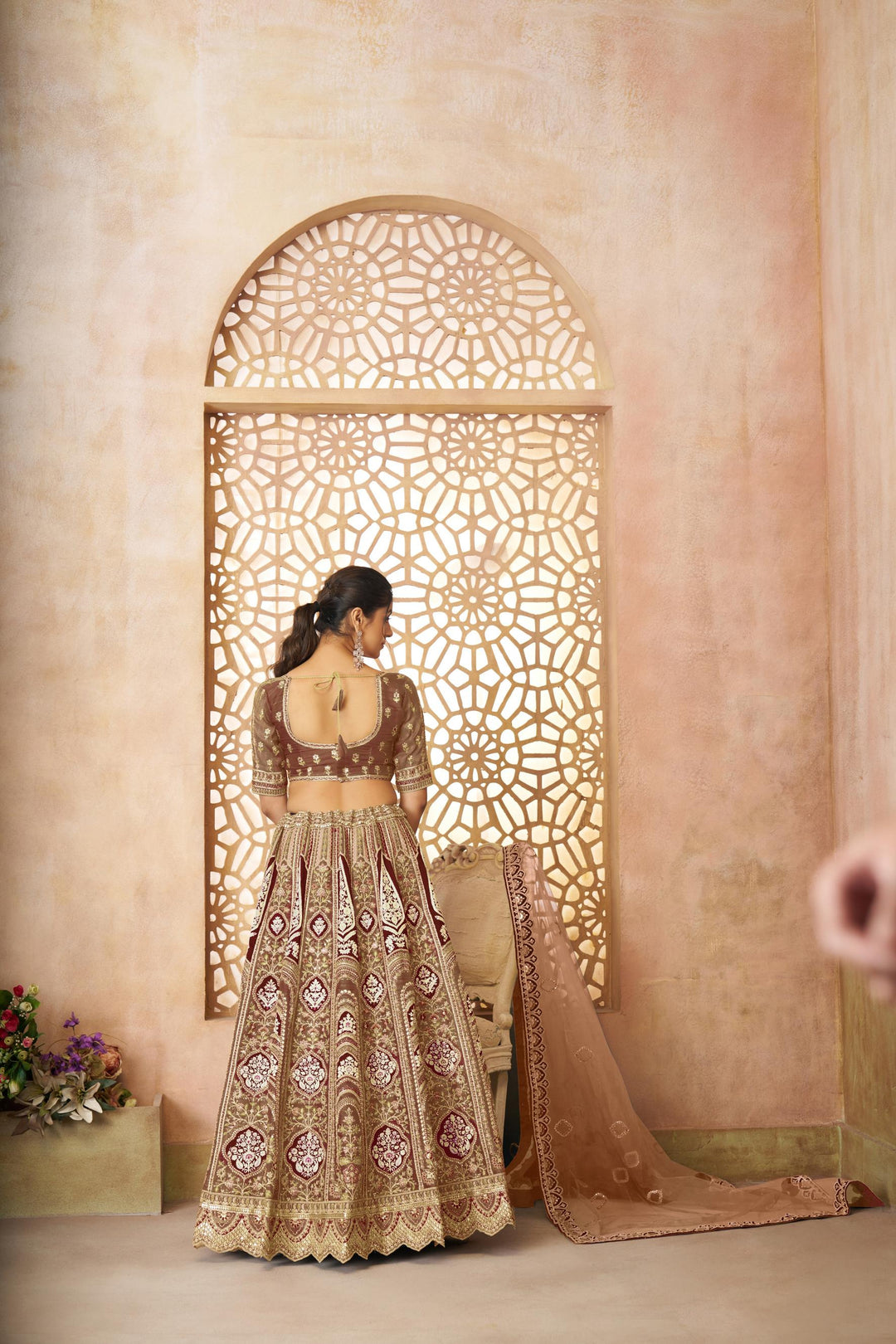 Zehra Mocha Aari Work Lehenga