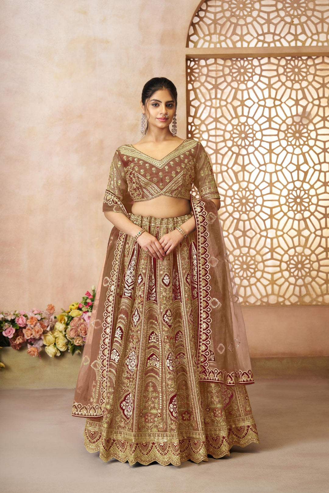 Zehra Mocha Aari Work Lehenga