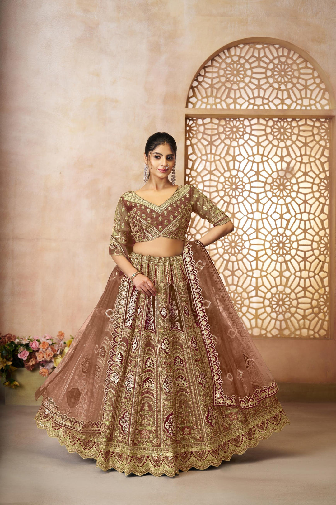 Zehra Mocha Aari Work Lehenga