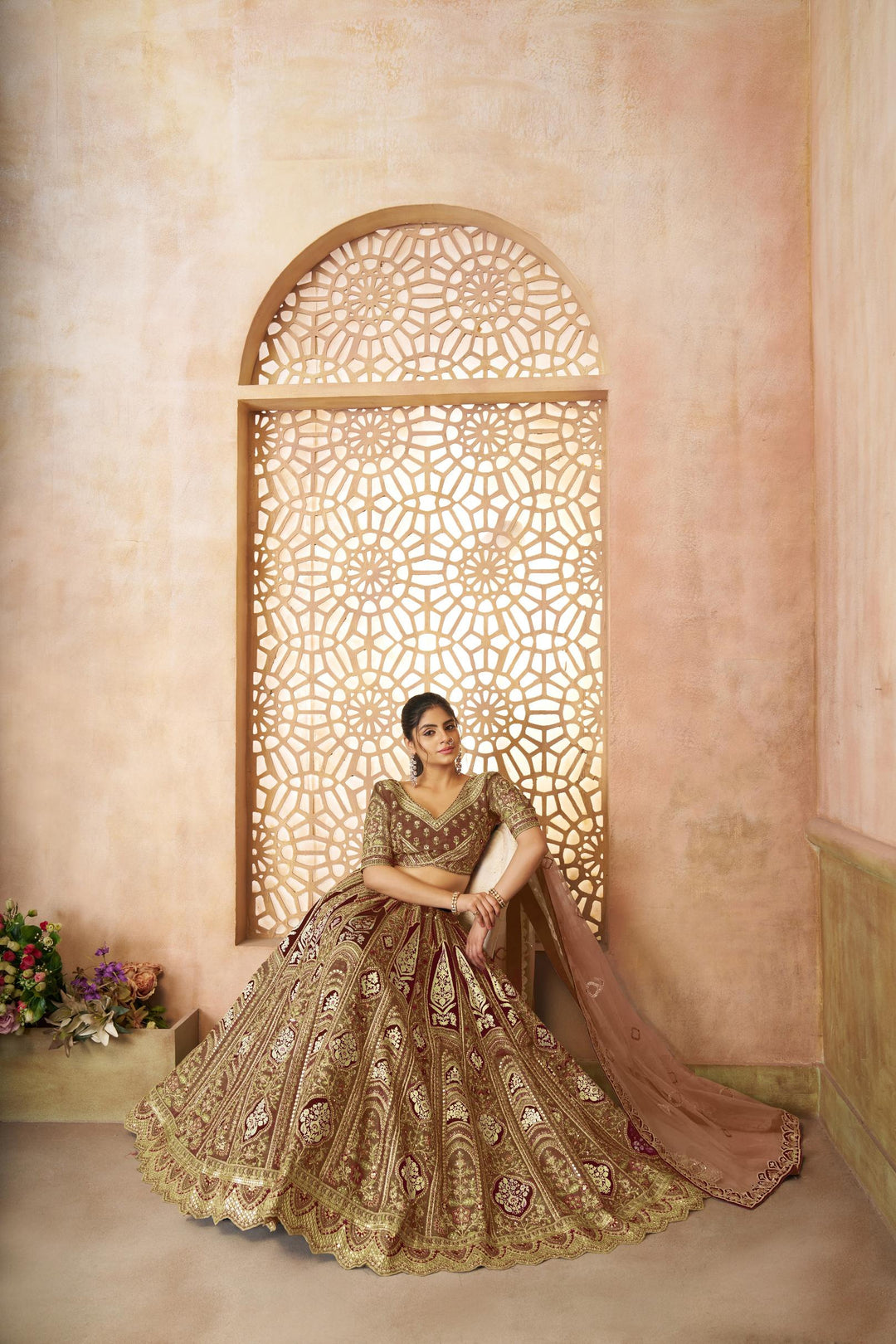 Zehra Mocha Aari Work Lehenga