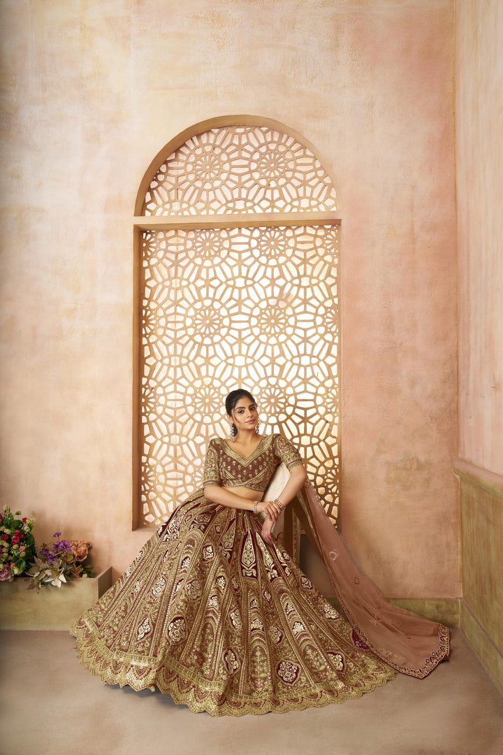 Zehra Mocha Aari Work Lehenga