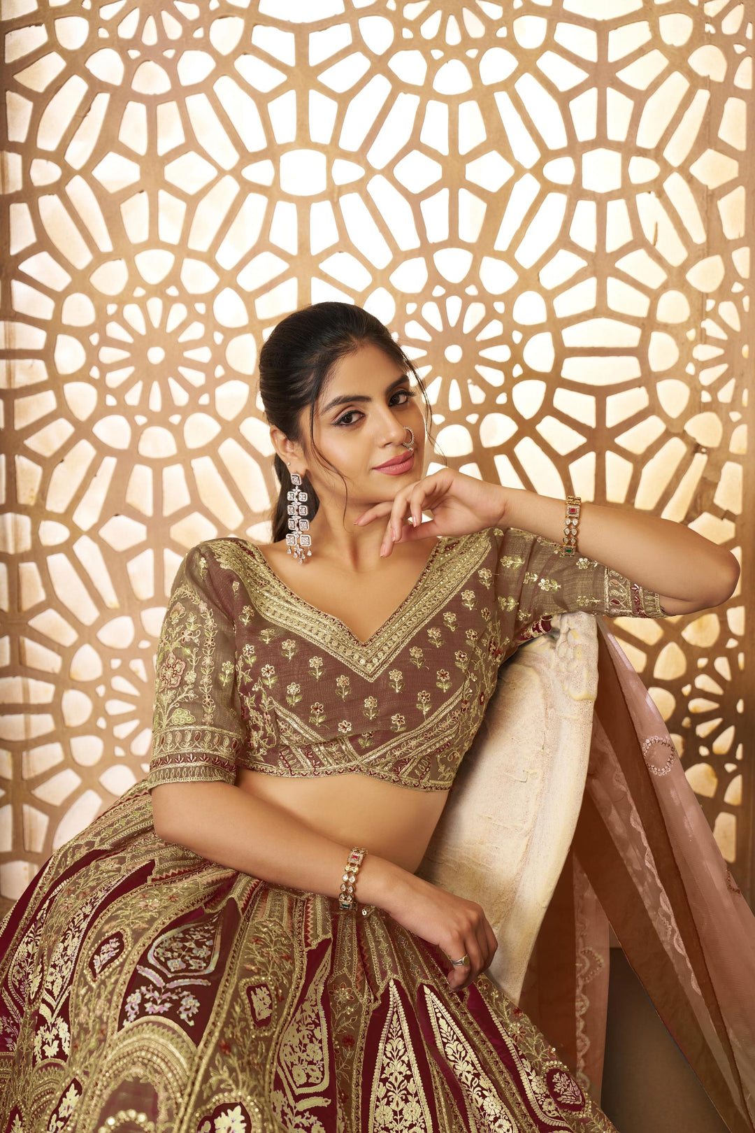 Zehra Mocha Aari Work Lehenga