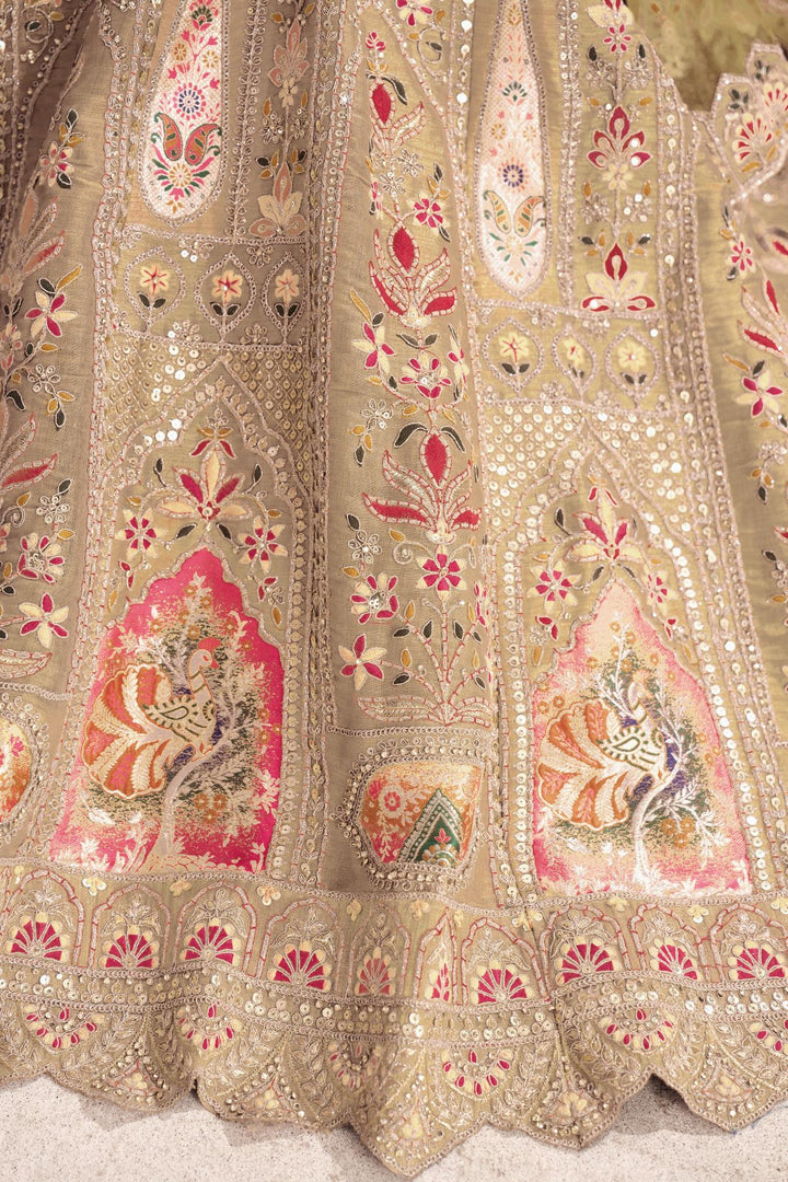 Sitara Aari Embroidered Lehenga in Chiku