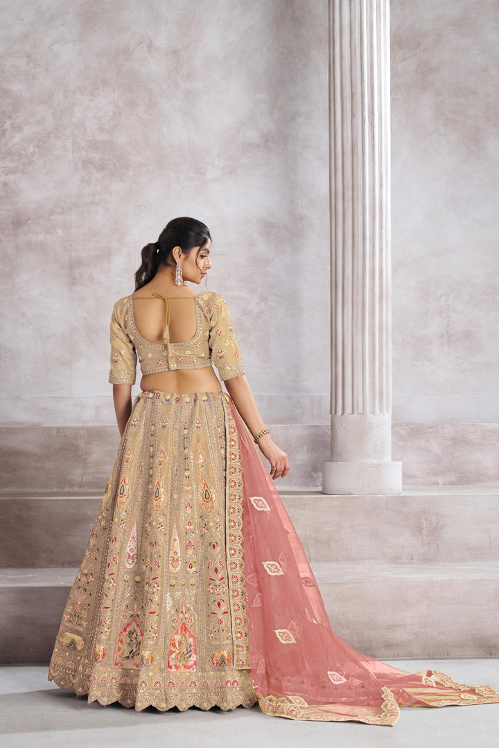 Sitara Aari Embroidered Lehenga in Chiku