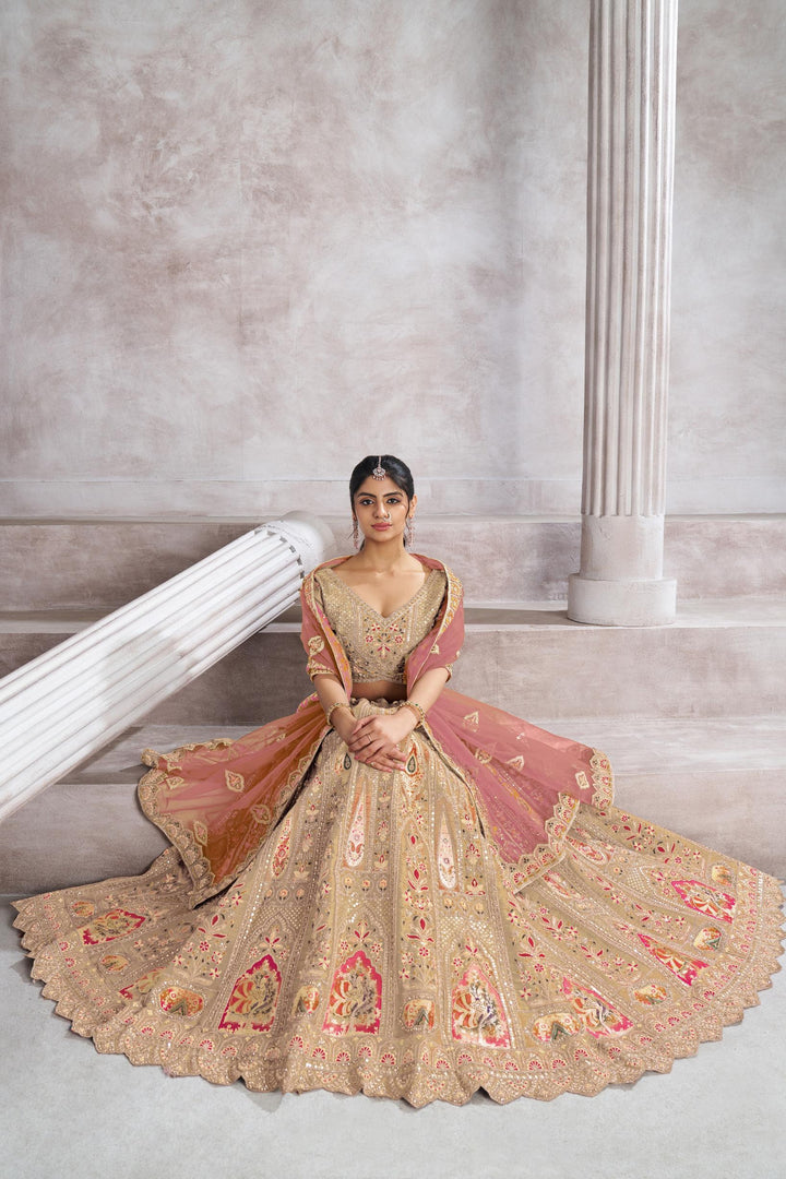 Sitara Aari Embroidered Lehenga in Chiku