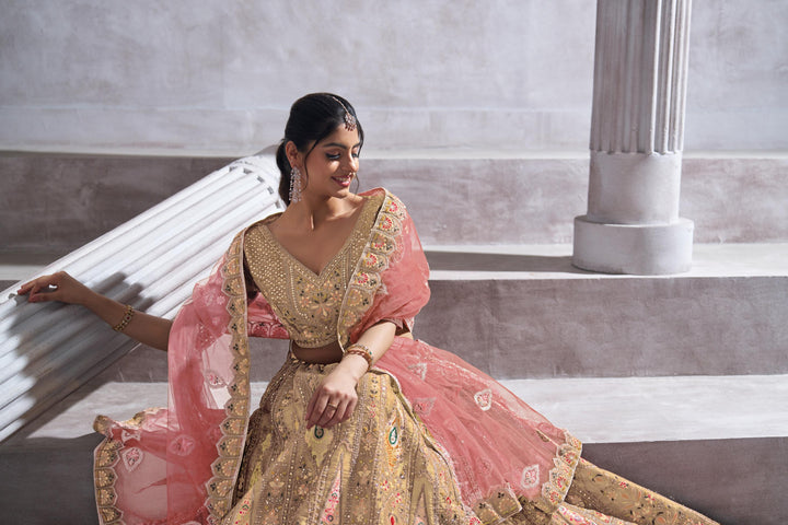 Sitara Aari Embroidered Lehenga in Chiku