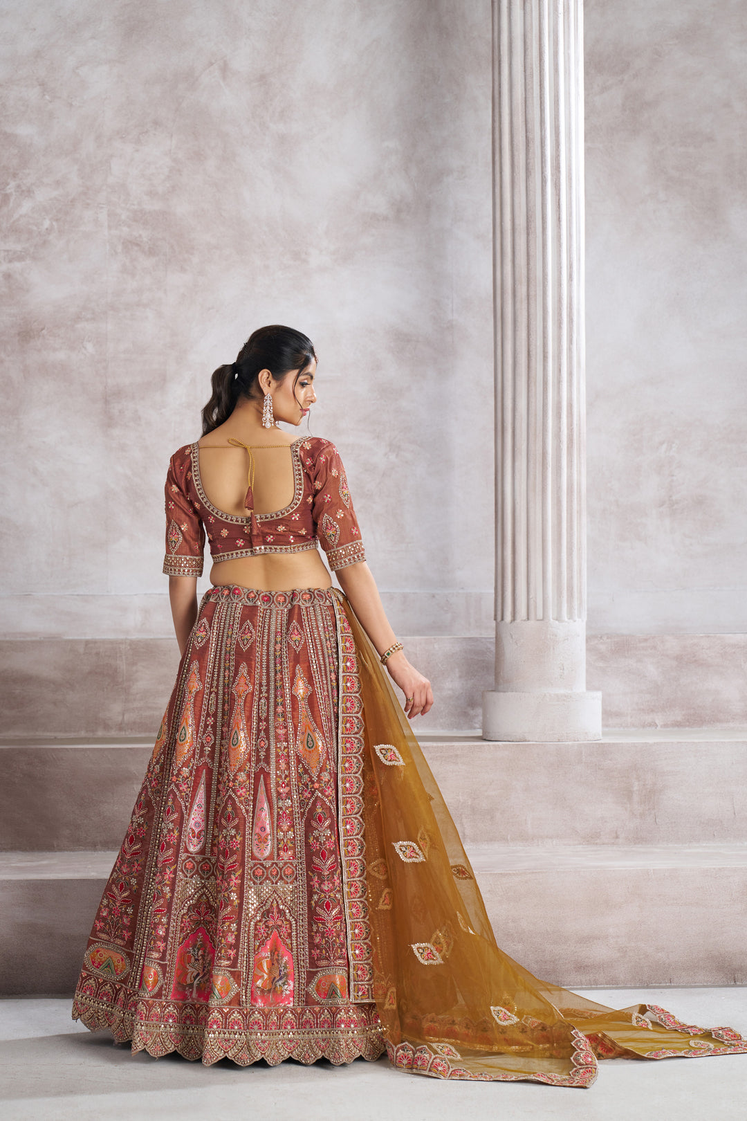 Kavya Aari Embroidered Lehenga in Coffee
