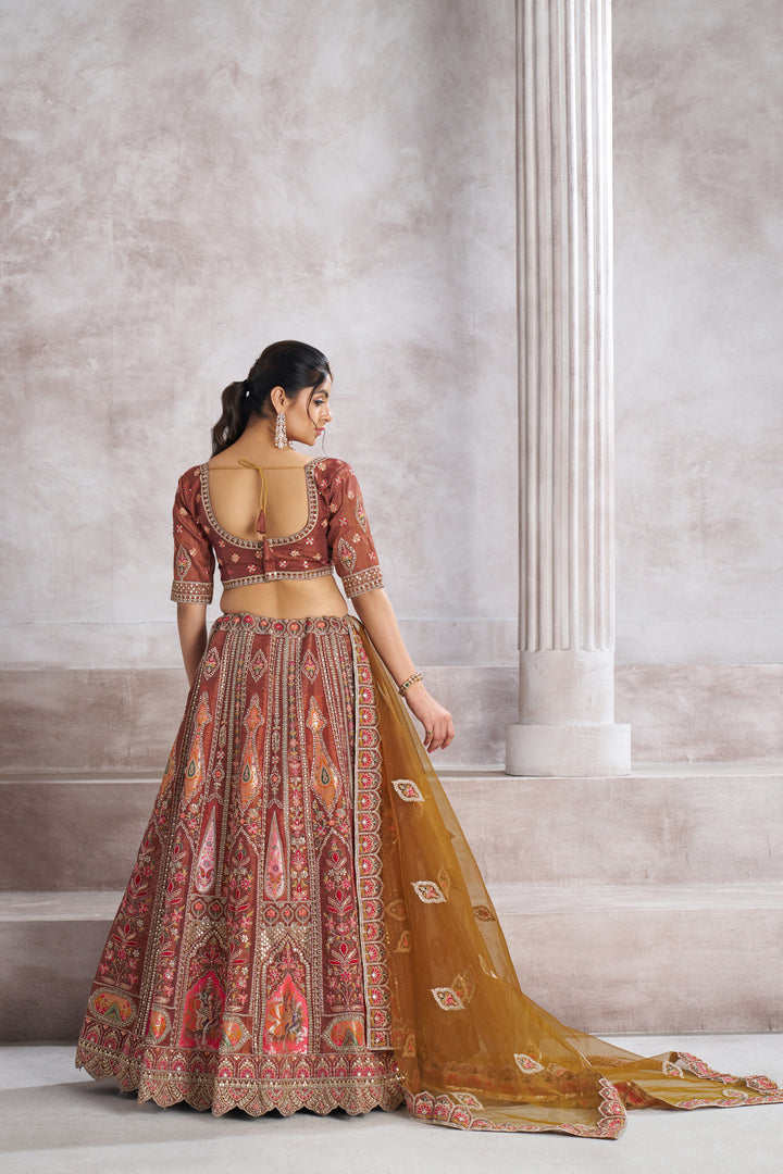 Kavya Aari Embroidered Lehenga in Coffee