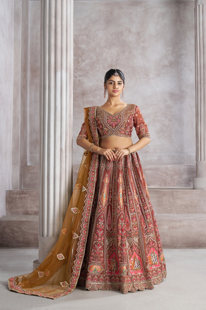 Kavya Aari Embroidered Lehenga in Coffee
