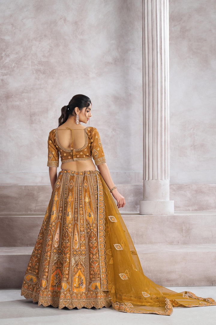 Saanjh Aari Embroidered Lehenga in Mustard