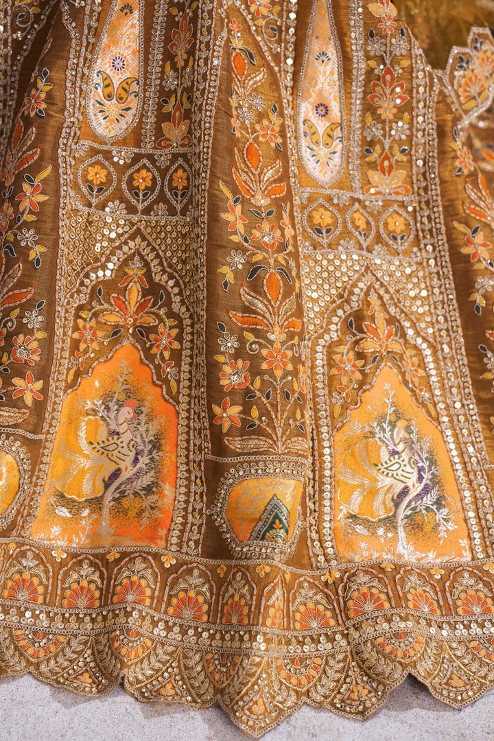 Saanjh Aari Embroidered Lehenga in Mustard