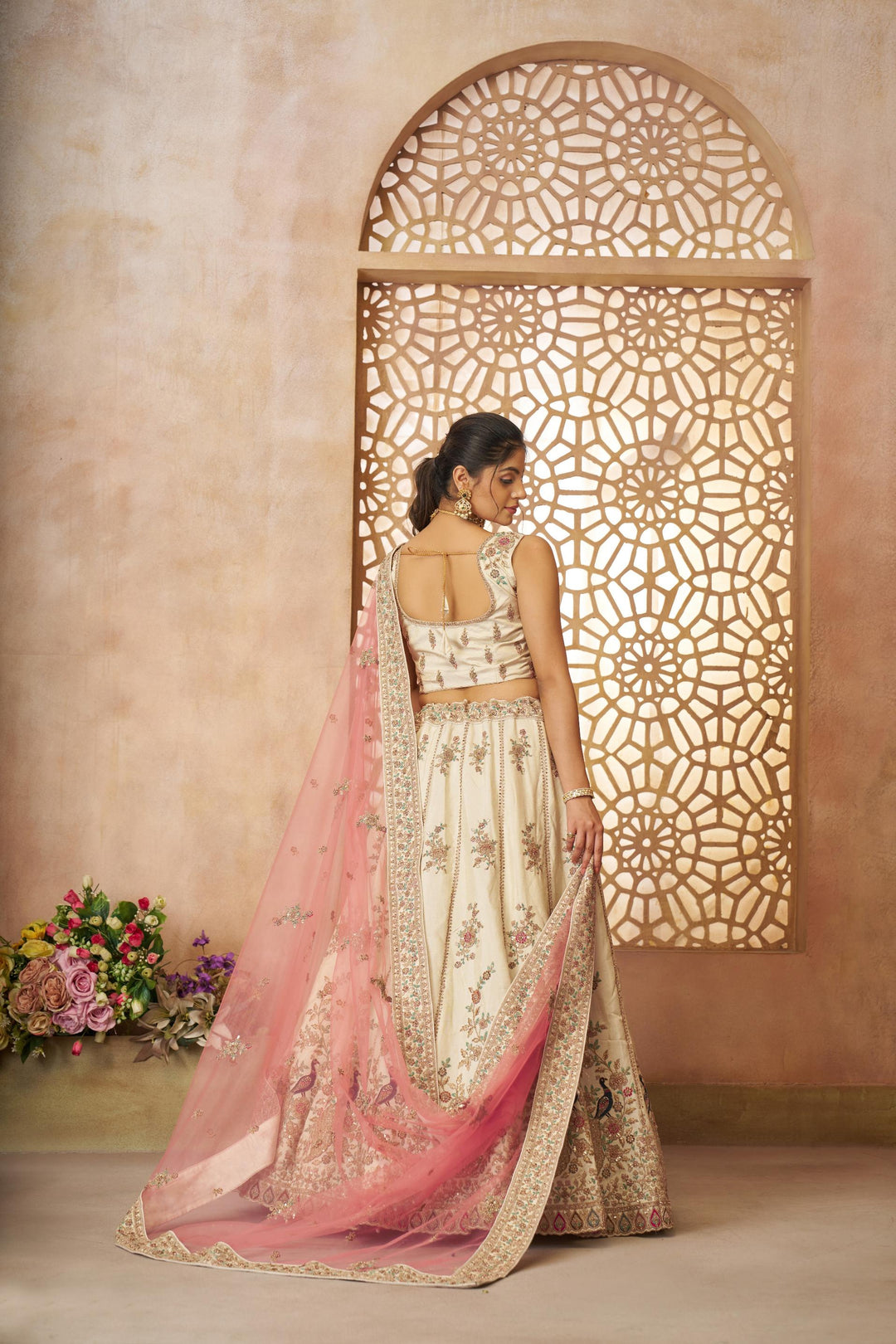 Ivory Blossom Zari Silk Lehenga Set