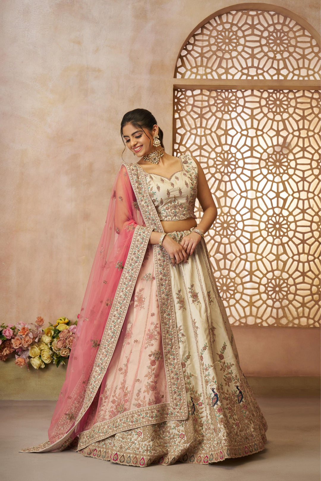 Ivory Blossom Zari Silk Lehenga Set
