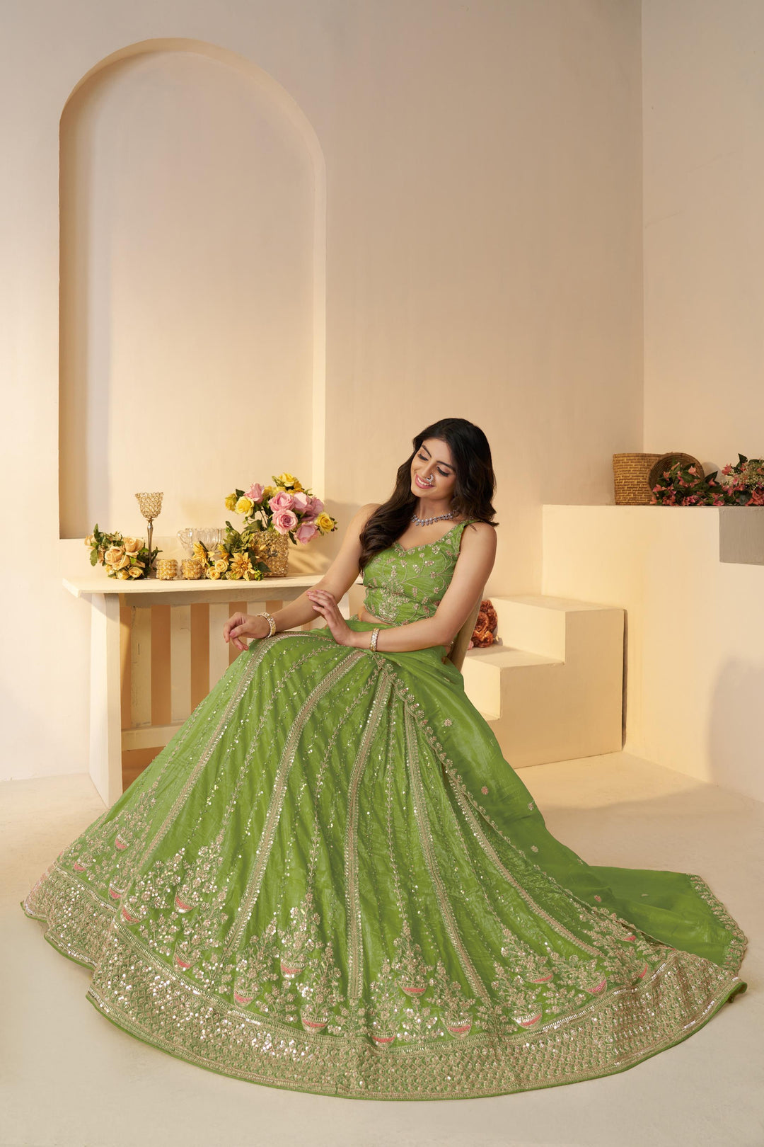 Chandni Lime Glimmer Lehenga