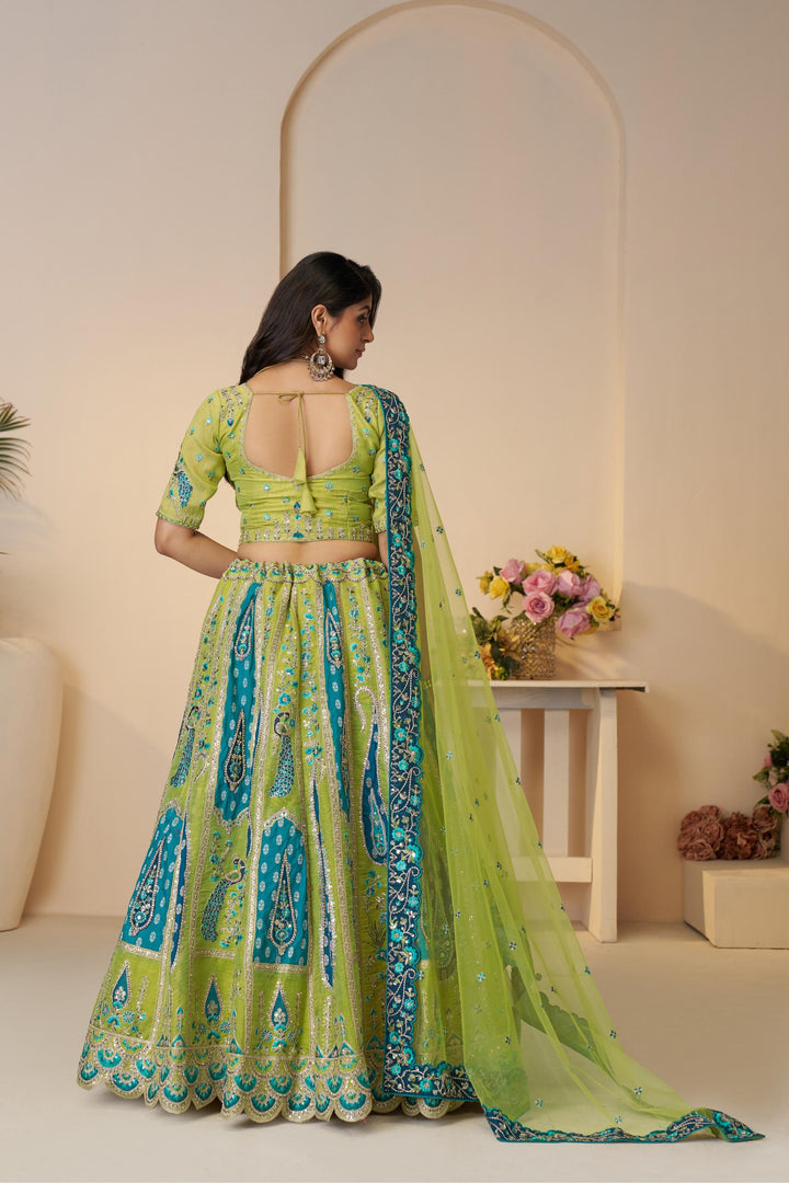 Amodini Teal Leheriya Embroidered Lehenga