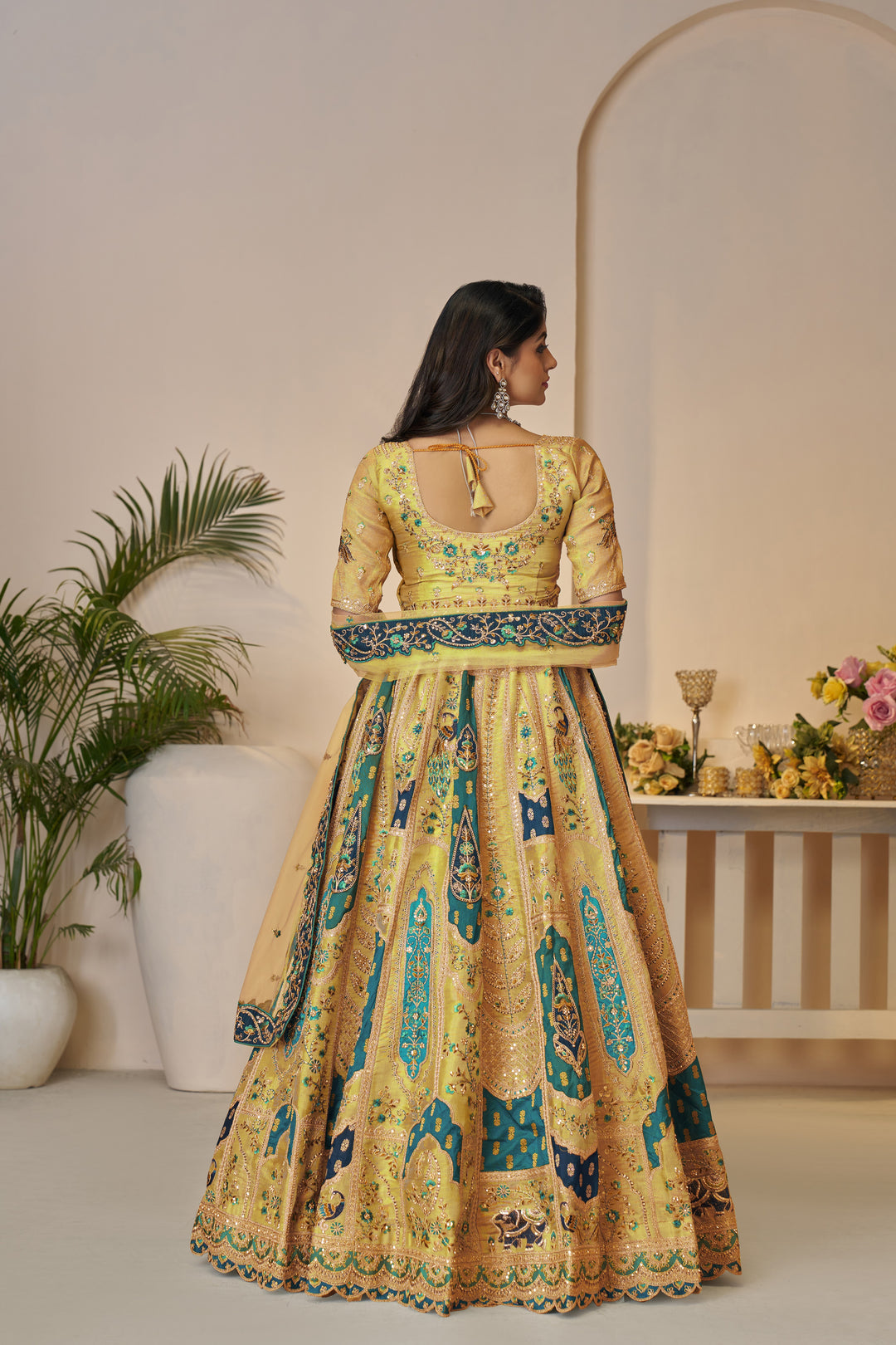 Zehra Vintage Banarasi Lehenga in Marigold Yellow
