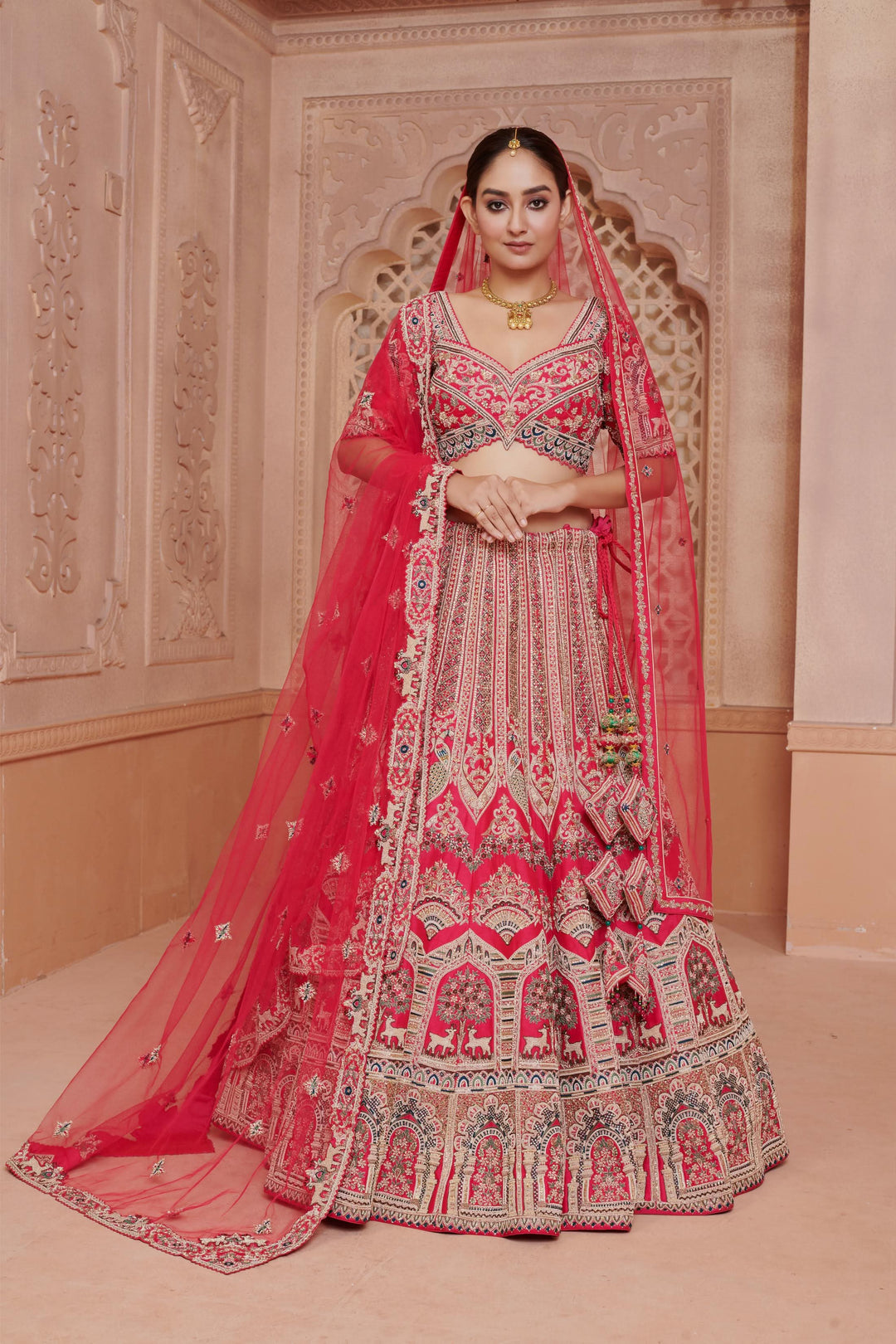 Rajputana Haveli Inspired Lehenga with double dupatta, Customizable, Made to Order